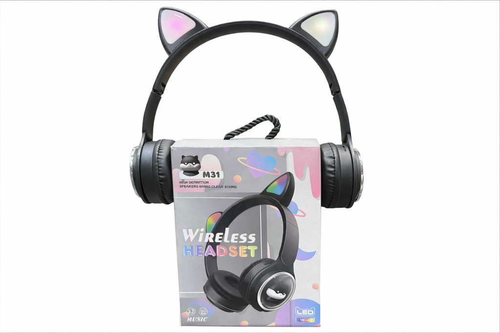 Wireless Cat Ear LED Headphones – M31 | HD Sound, RGB Lights, Comfortable Fit